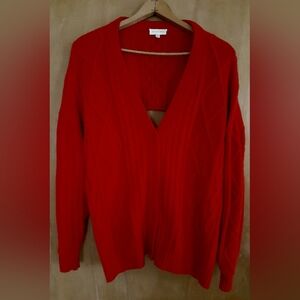 Ronny Kobo Collection Bright Red Cable-Knit Button Up Cardigan Size S